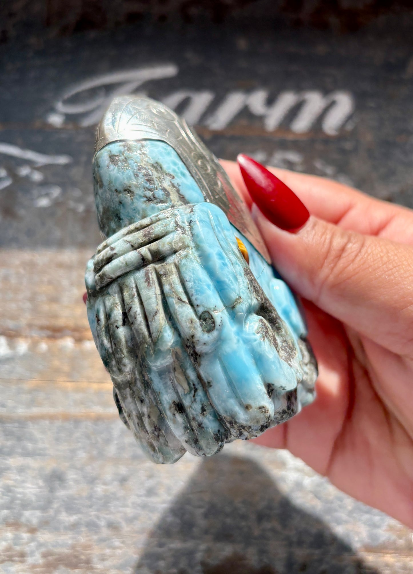 Gorgeous High Grade Larimar Eagle Head with Sterling Silver Beak