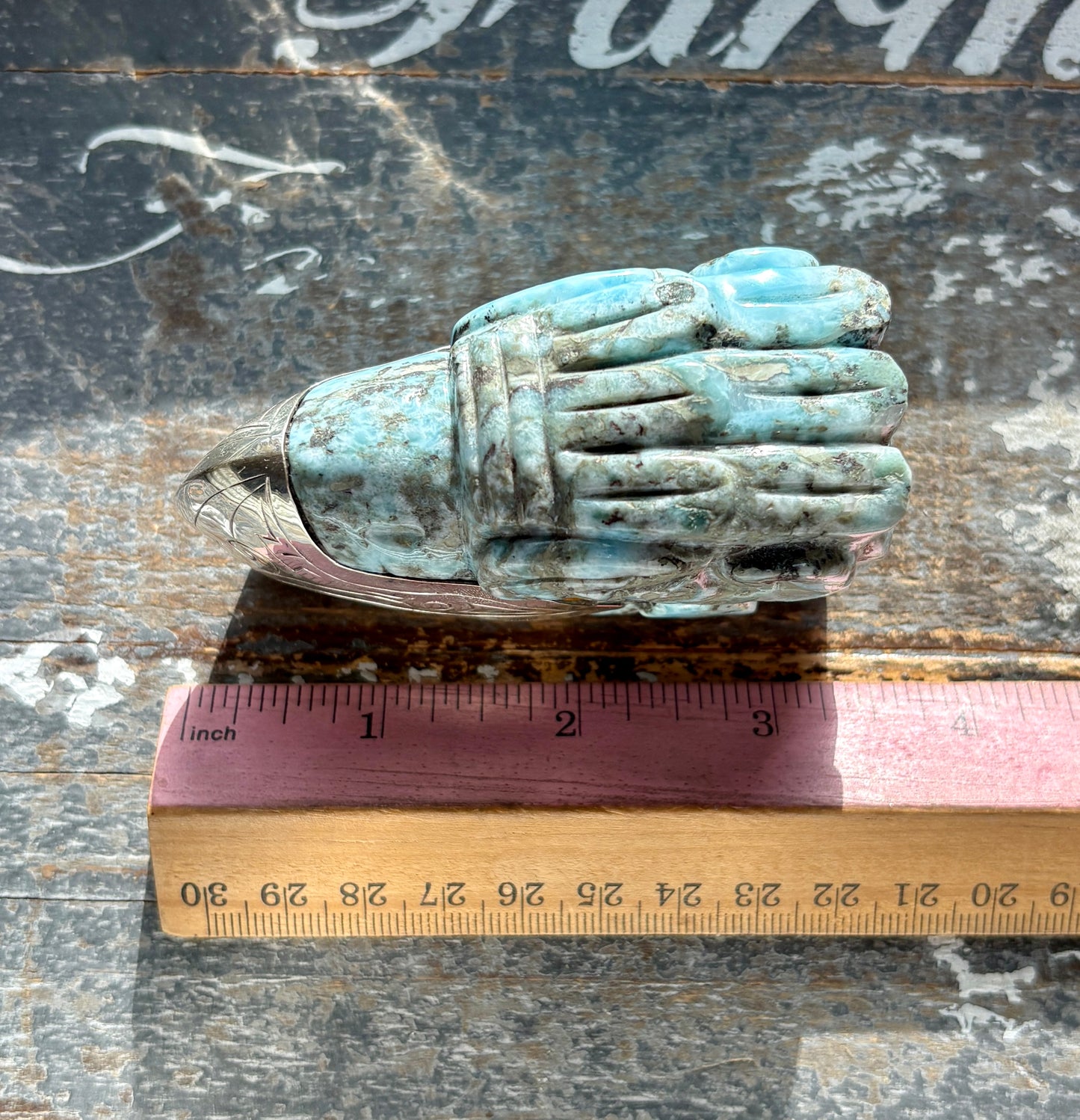 Gorgeous High Grade Larimar Eagle Head with Sterling Silver Beak