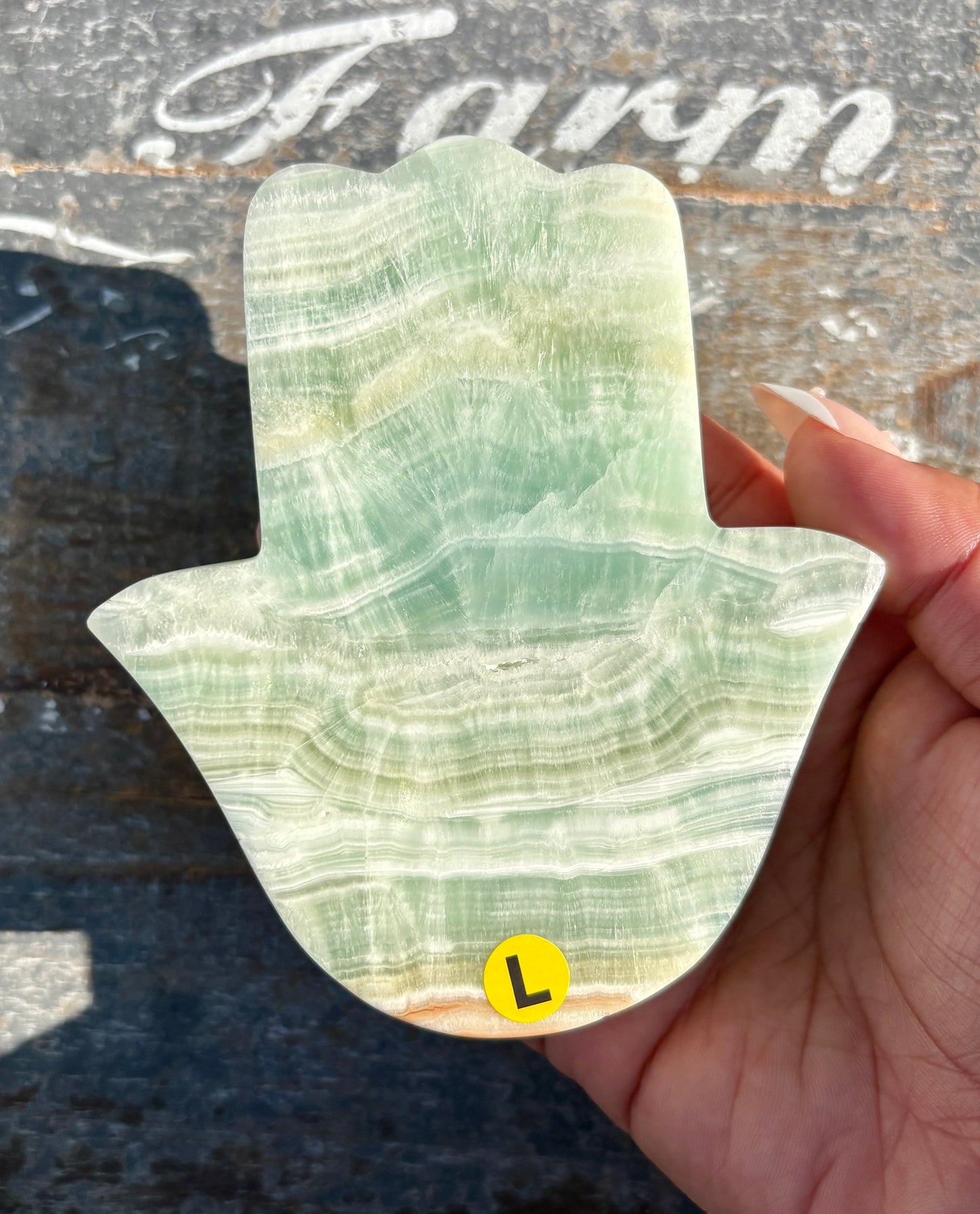 Pistachio Calcite Hamsa Hand | Opt L