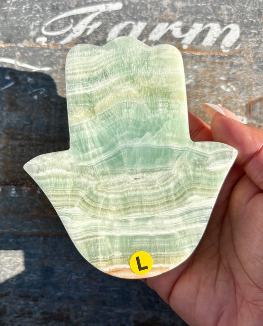 Pistachio Calcite Hamsa Hand | Opt L