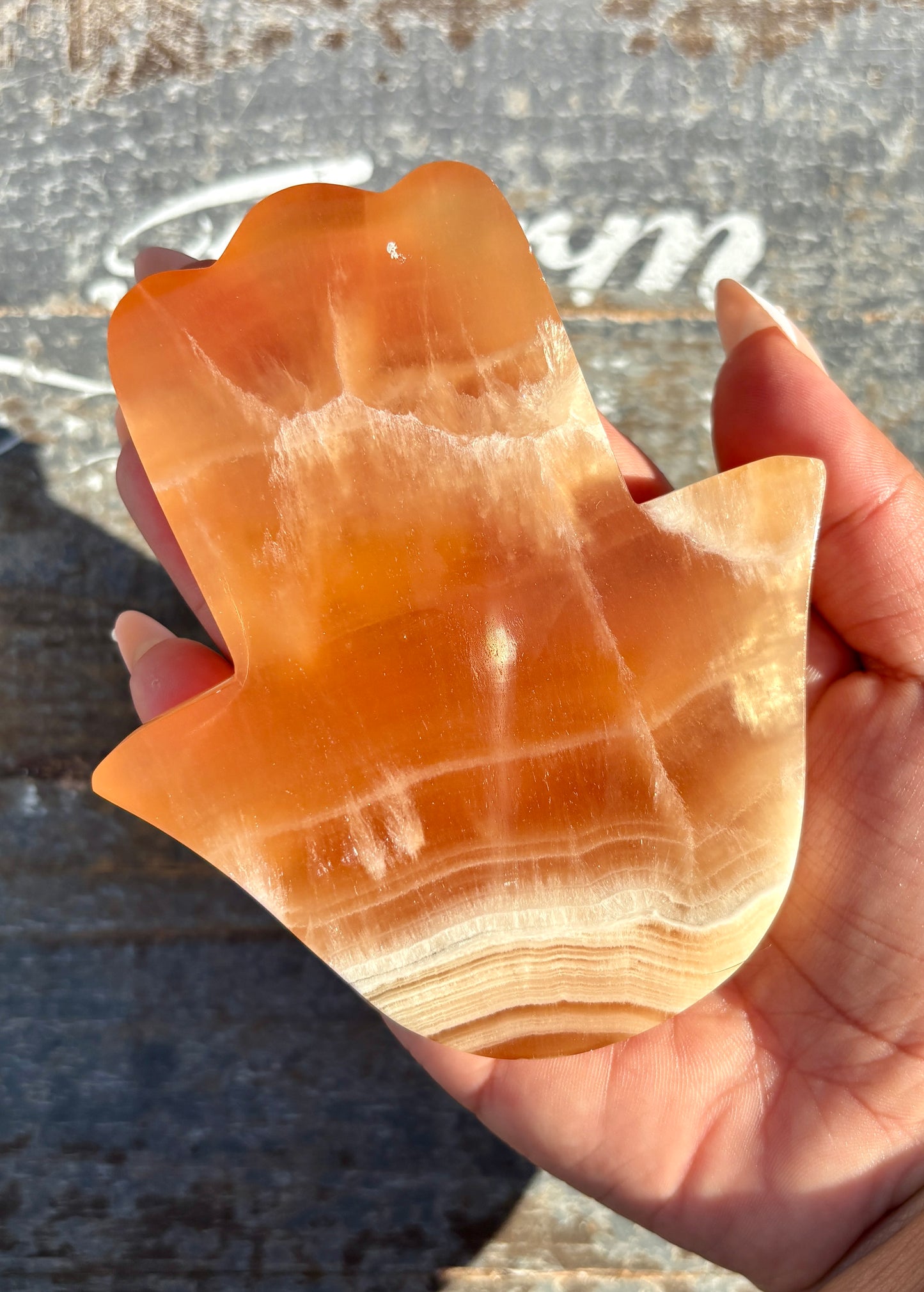 Honey Calcite Hamsa Hand | Opt F