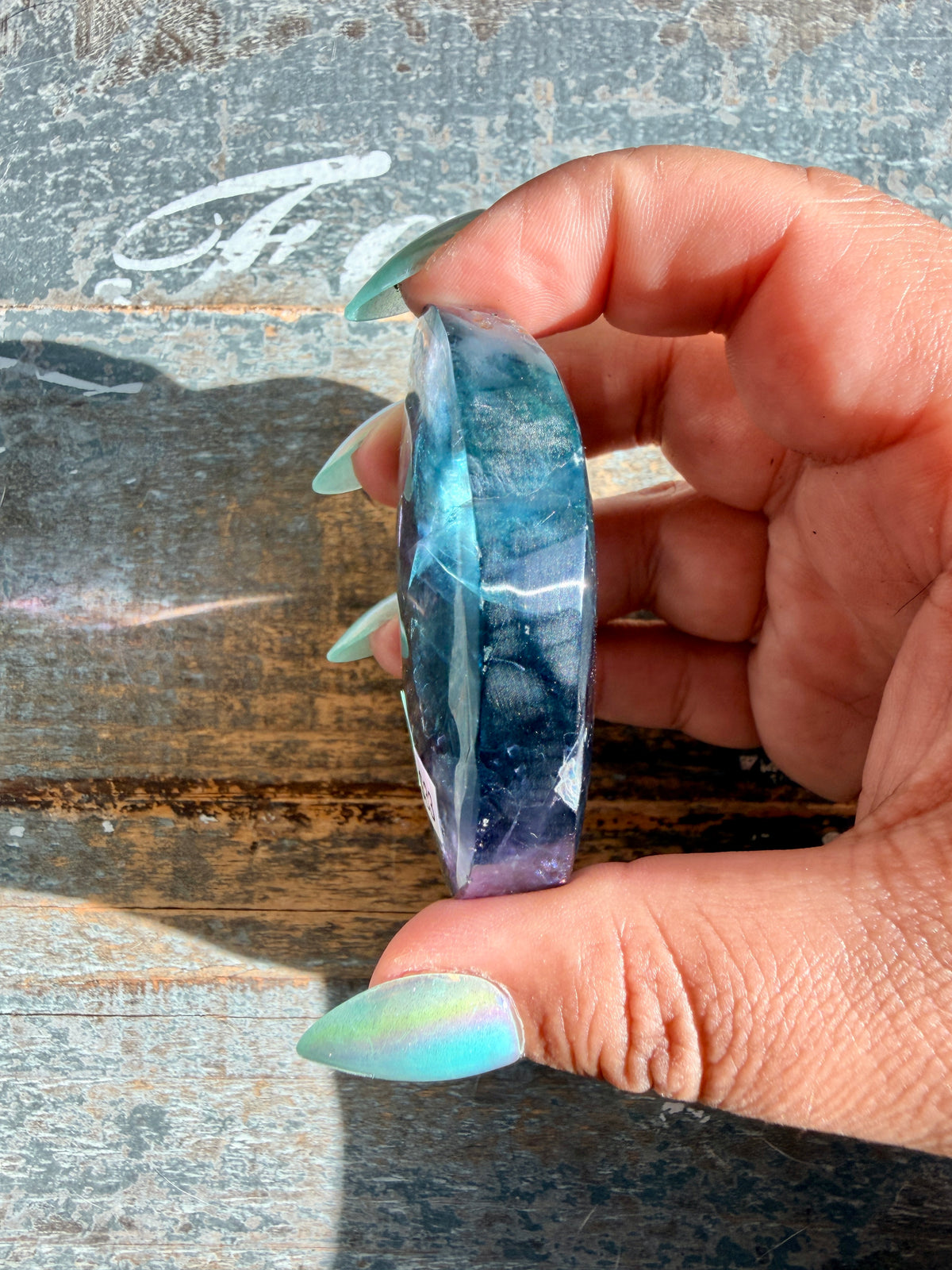Gorgeous High Quality Rainbow Fluorite Palm Stone | China | Opt 33