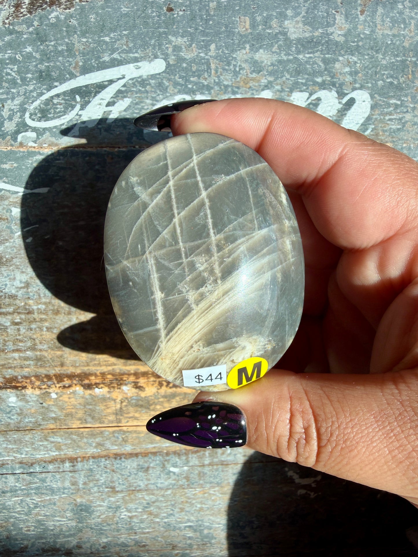 Gorgeous Black Moonstone Palm Stone from Madagascar | Opt M
