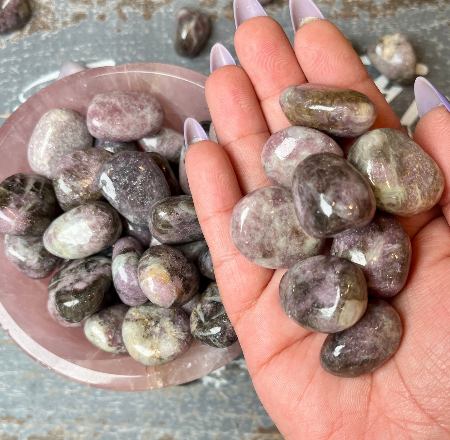 One (1) Gorgeous Lepidolite with Smokey Quartz Tumble