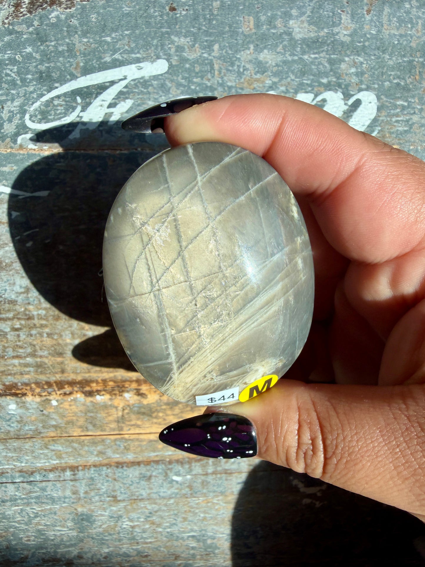 Gorgeous Black Moonstone Palm Stone from Madagascar | Opt M