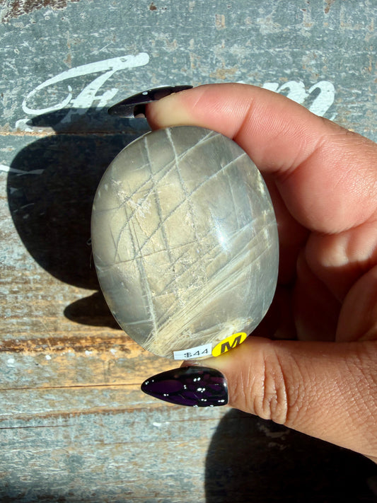 Gorgeous Black Moonstone Palm Stone from Madagascar | Opt M