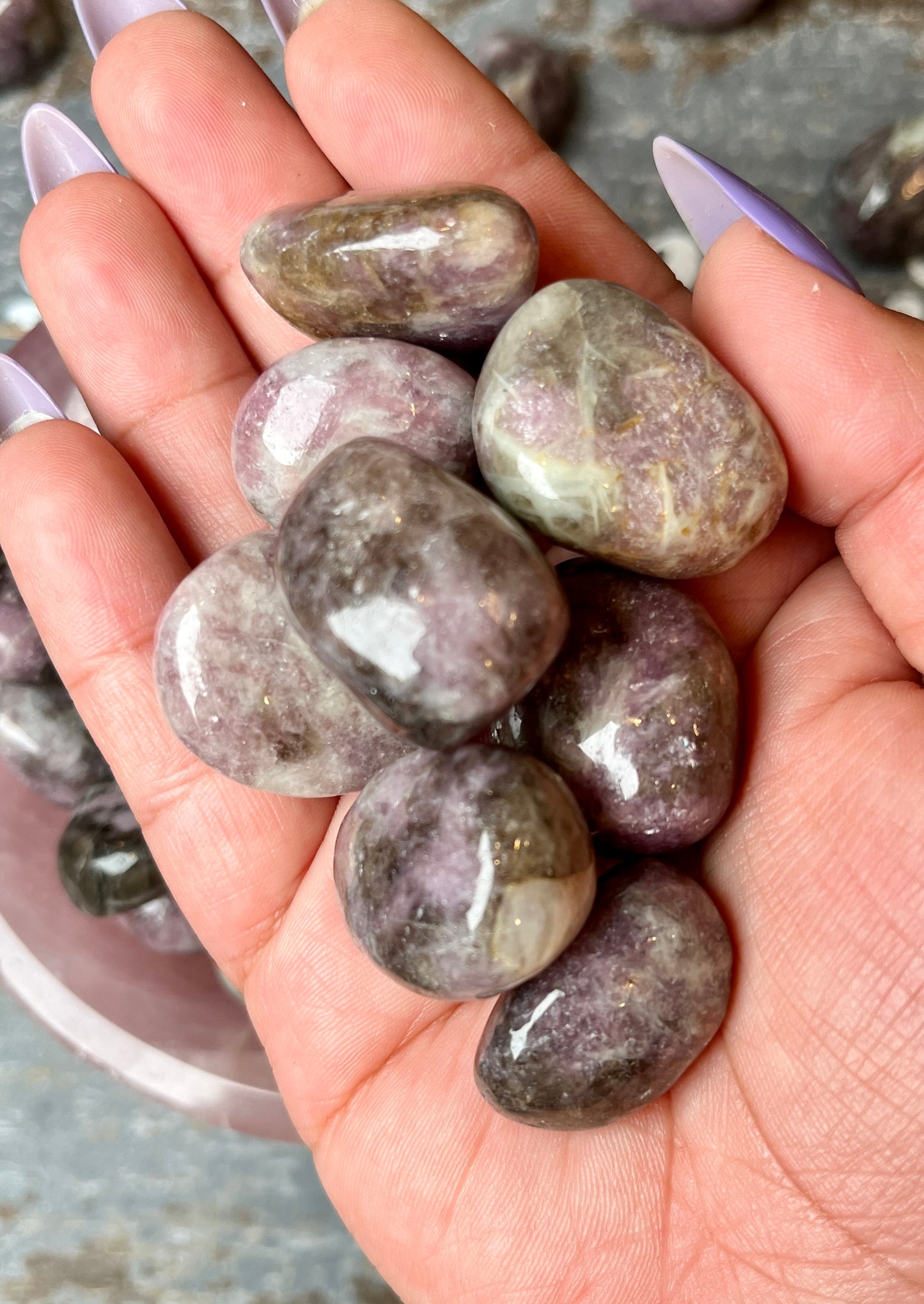 One (1) Gorgeous Lepidolite with Smokey Quartz Tumble