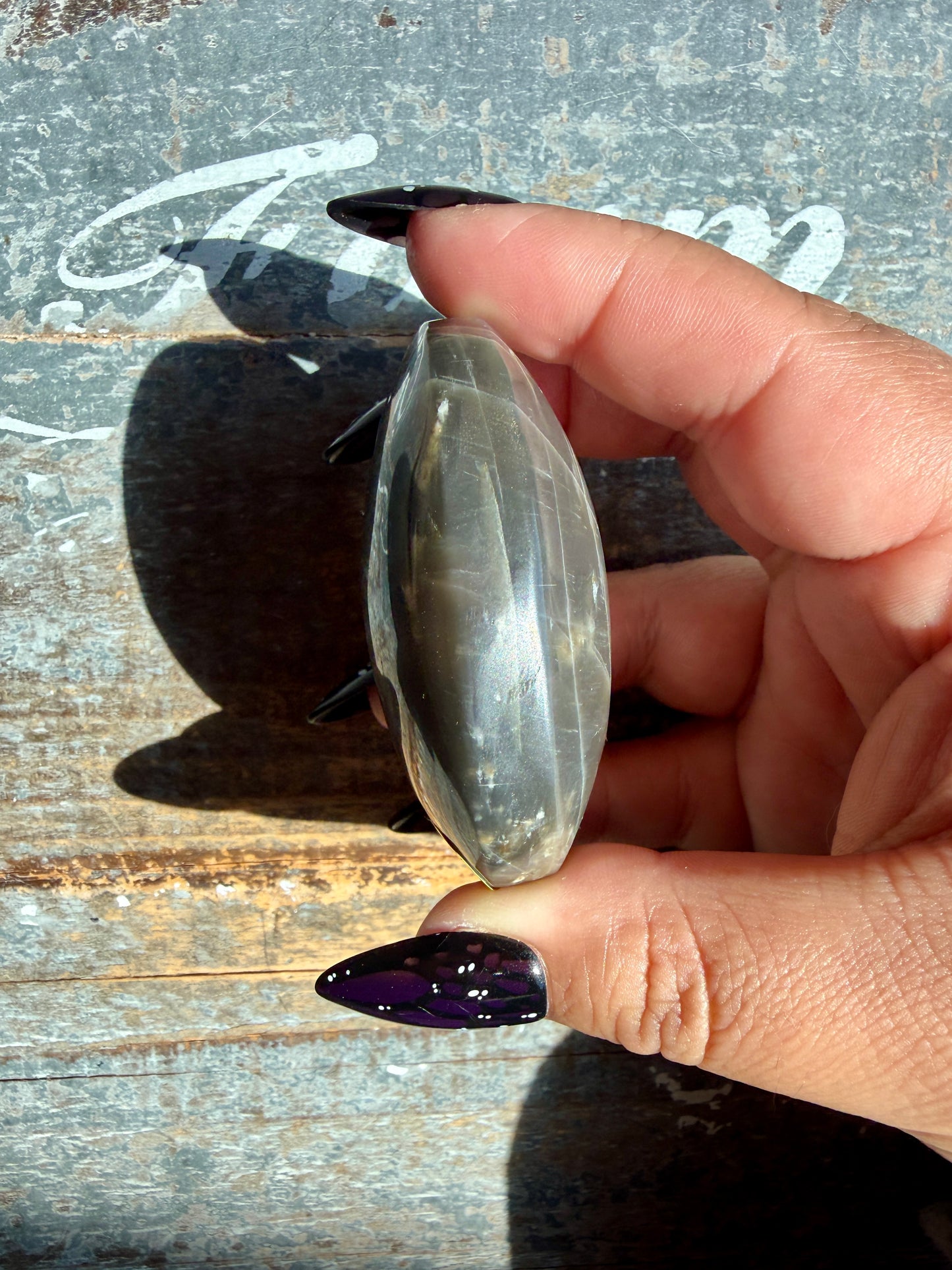 Gorgeous Black Moonstone Palm Stone from Madagascar | Opt M