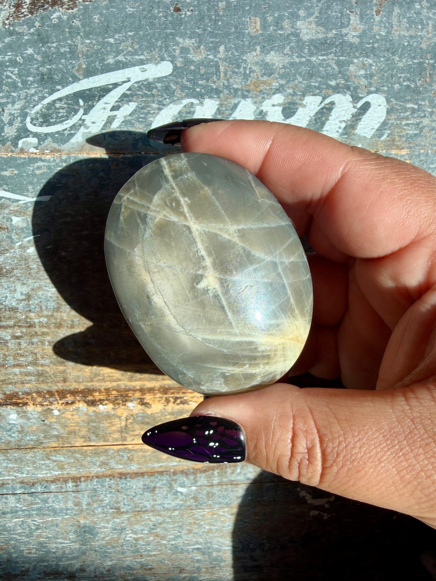 Gorgeous Black Moonstone Palm Stone from Madagascar | Opt M