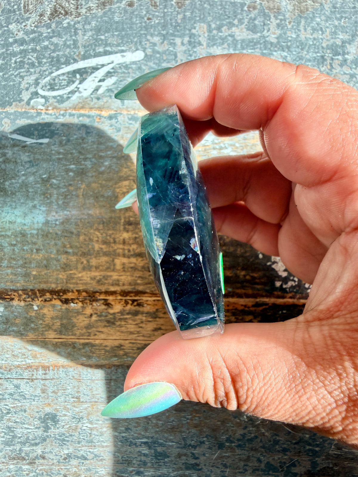 Gorgeous High Quality Rainbow Fluorite Palm Stone | China | Opt 33