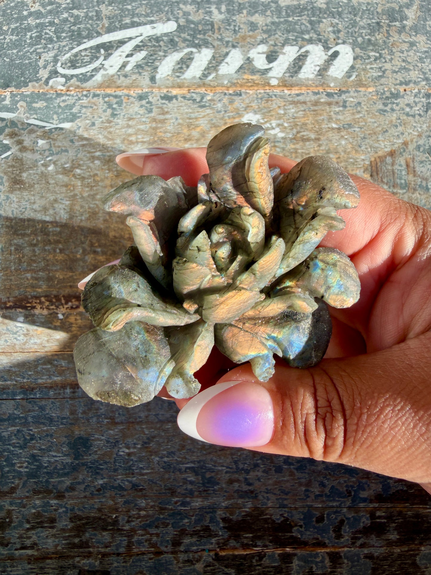 Gorgeous Hand Carved Labradorite Flower Matte Polish | Opt J (self standing)