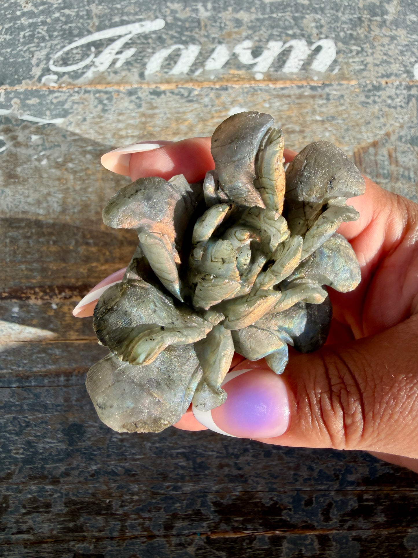 Gorgeous Hand Carved Labradorite Flower Matte Polish | Opt J (self standing)