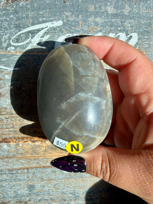 Gorgeous Black Moonstone Palm Stone from Madagascar | Opt N