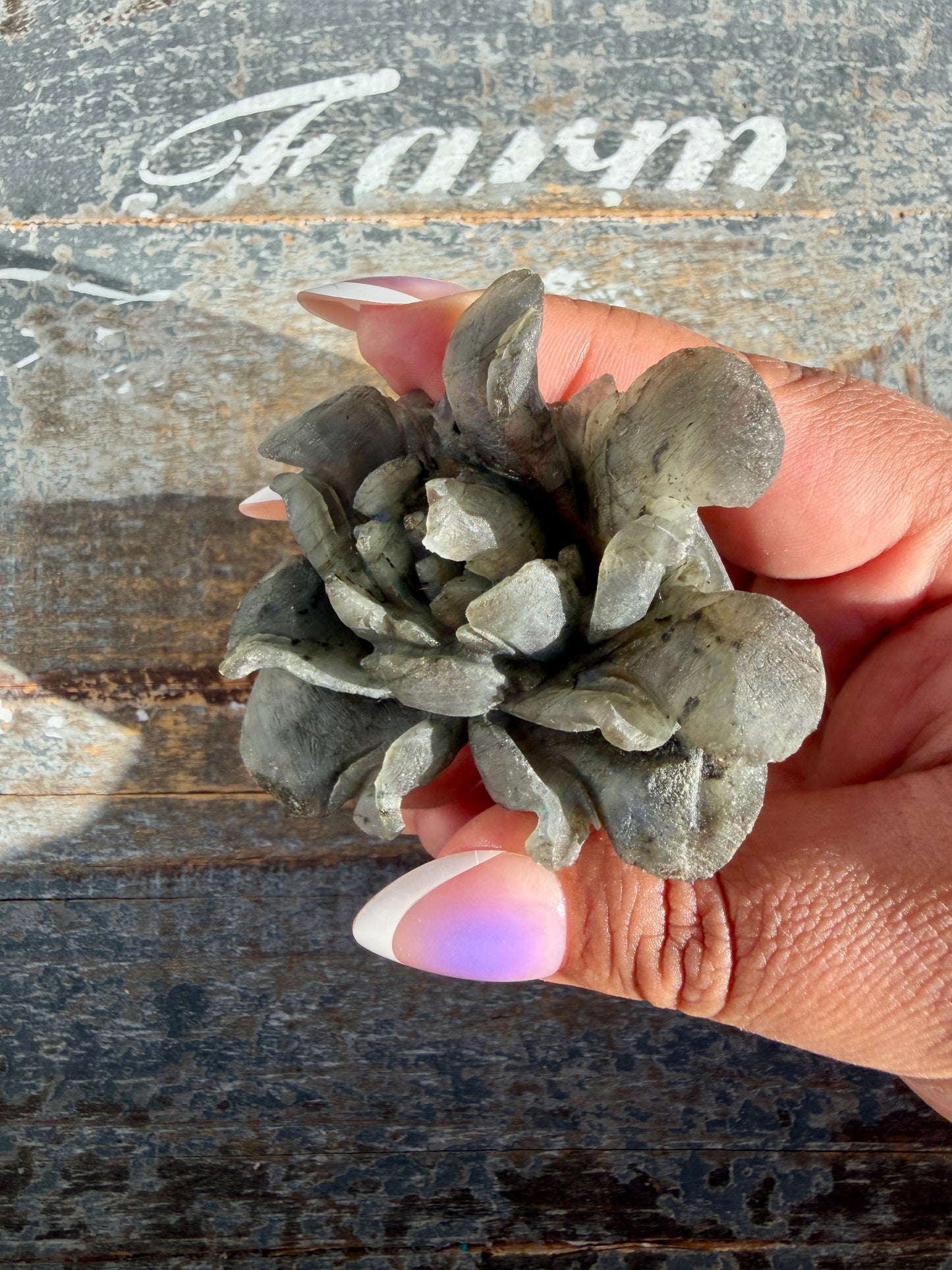 Gorgeous Hand Carved Labradorite Flower Matte Polish | Opt J (self standing)