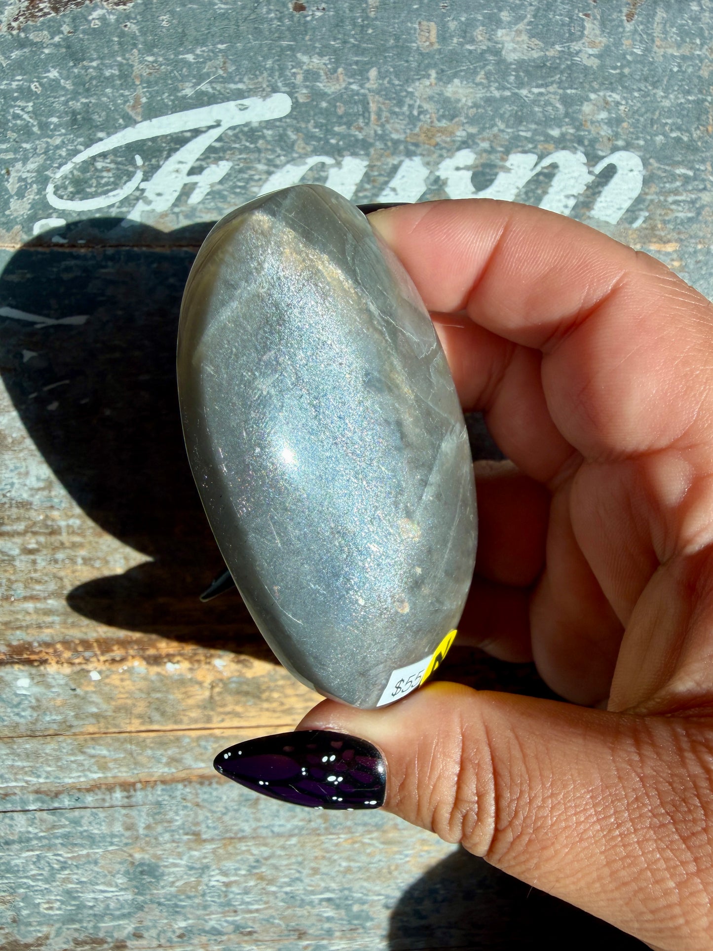 Gorgeous Black Moonstone Palm Stone from Madagascar | Opt N