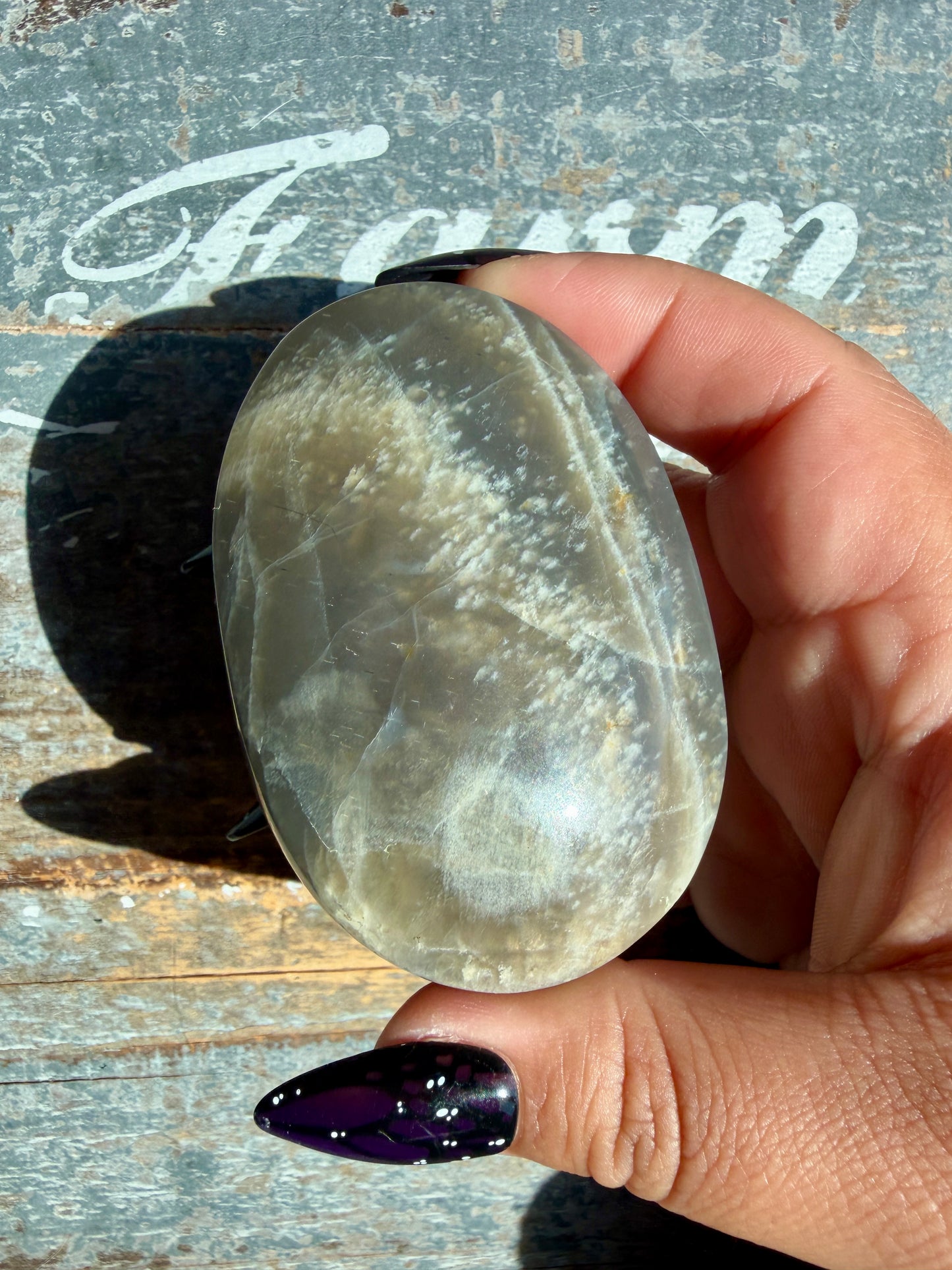 Gorgeous Black Moonstone Palm Stone from Madagascar | Opt N
