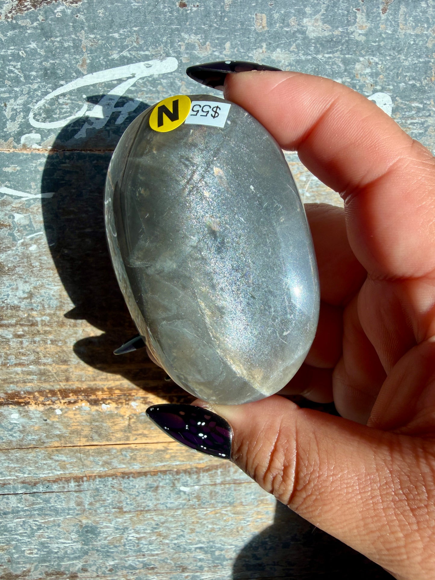 Gorgeous Black Moonstone Palm Stone from Madagascar | Opt N