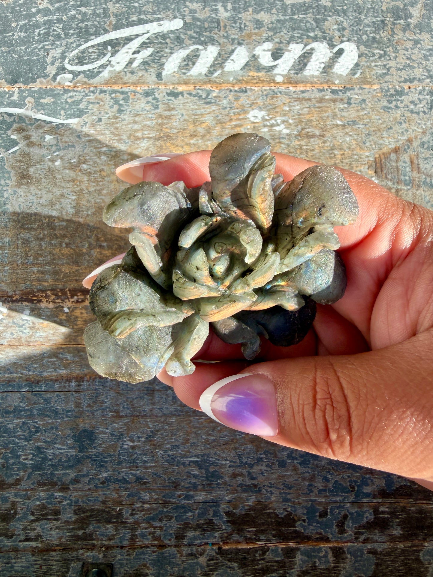 Gorgeous Hand Carved Labradorite Flower Matte Polish | Opt J (self standing)