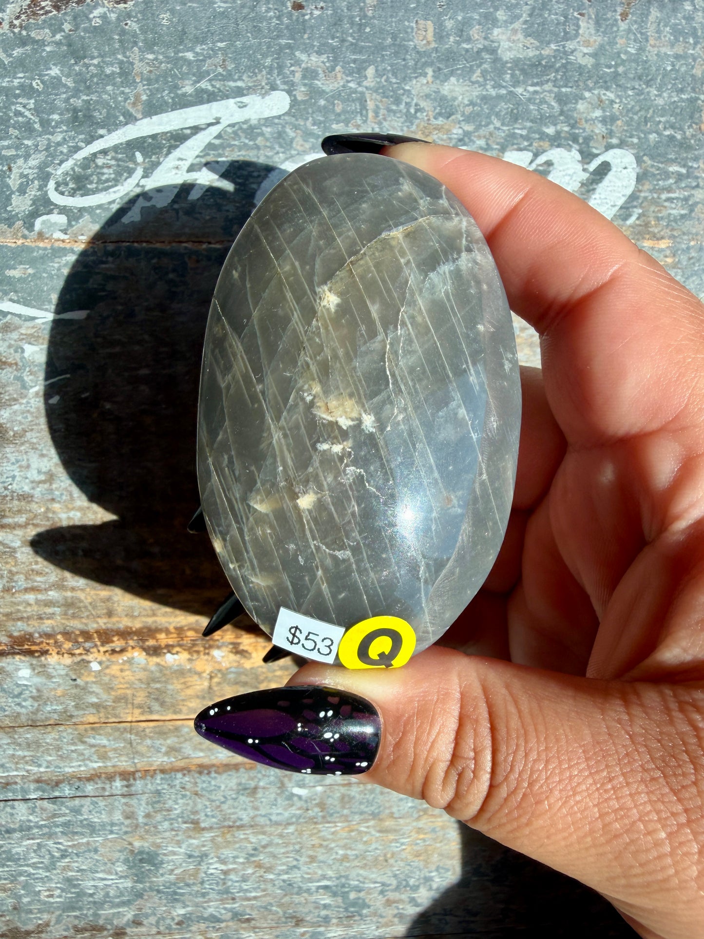 Gorgeous Black Moonstone Palm Stone from Madagascar | Opt Q