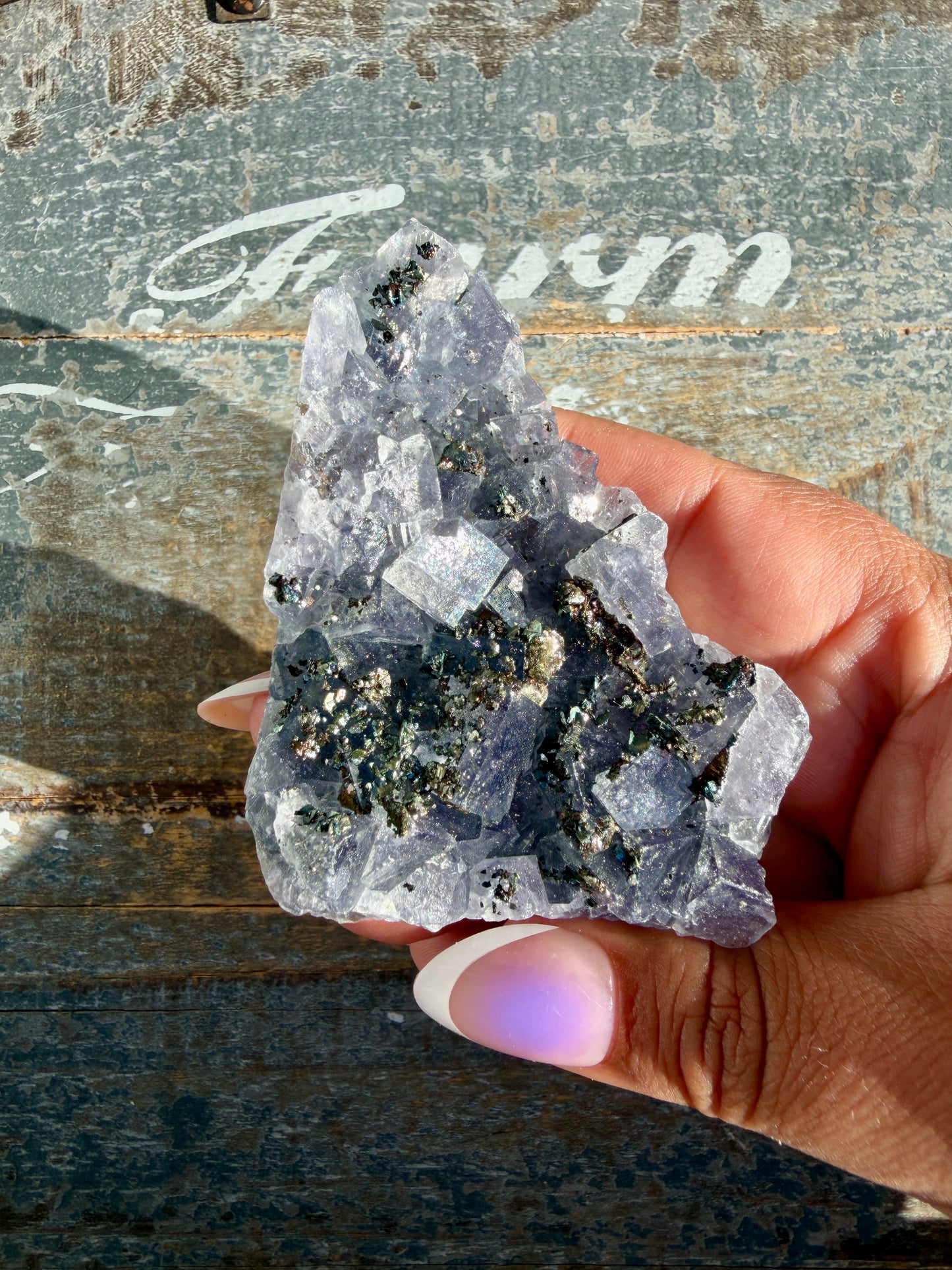 Gorgeous Cubic Dark Blue/Purple Fluorite Specimen coated in Pyrite | Opt 75