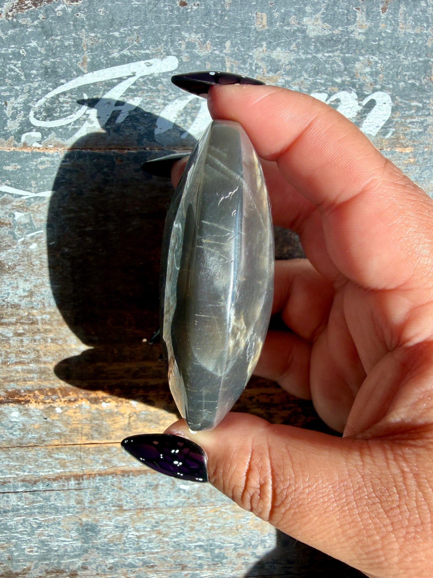 Gorgeous Black Moonstone Palm Stone from Madagascar | Opt Q