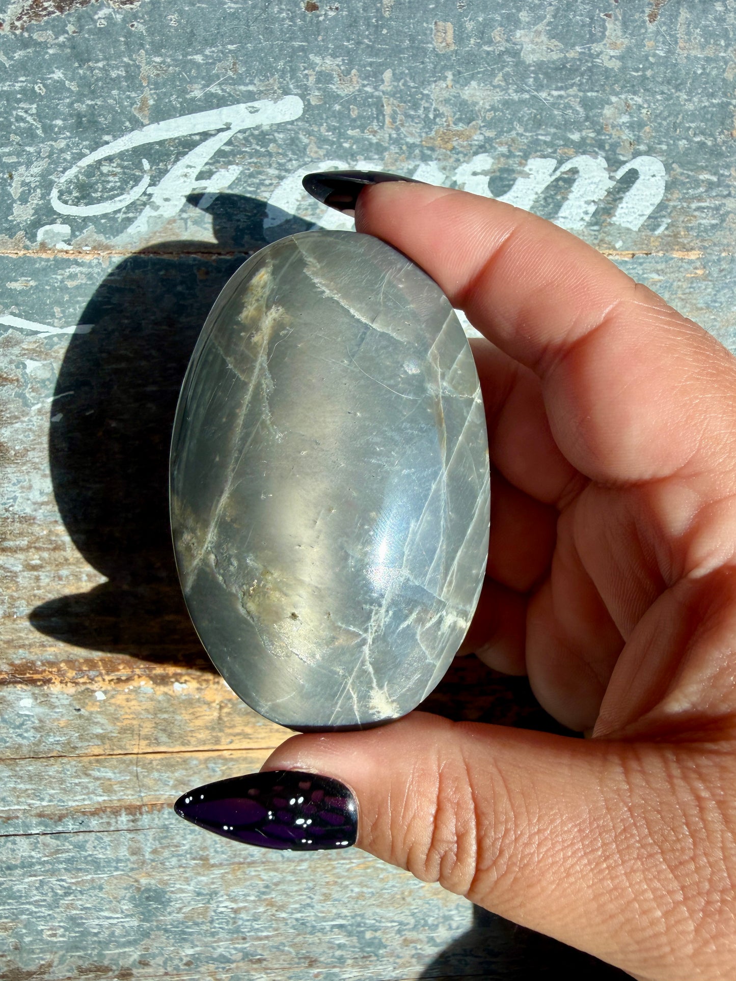 Gorgeous Black Moonstone Palm Stone from Madagascar | Opt Q