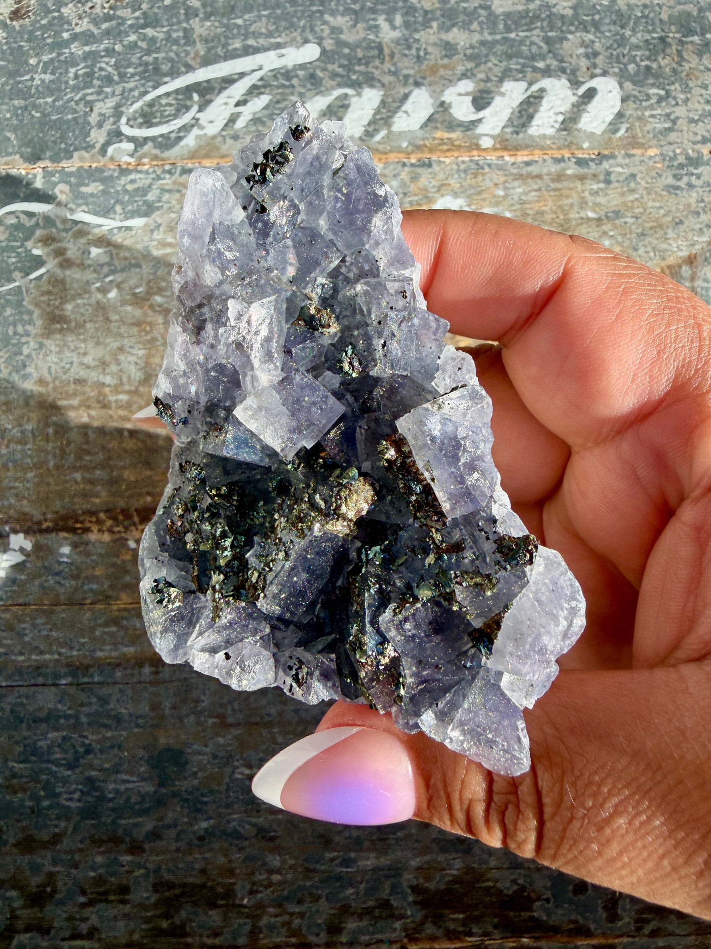 Gorgeous Cubic Dark Blue/Purple Fluorite Specimen coated in Pyrite | Opt 75