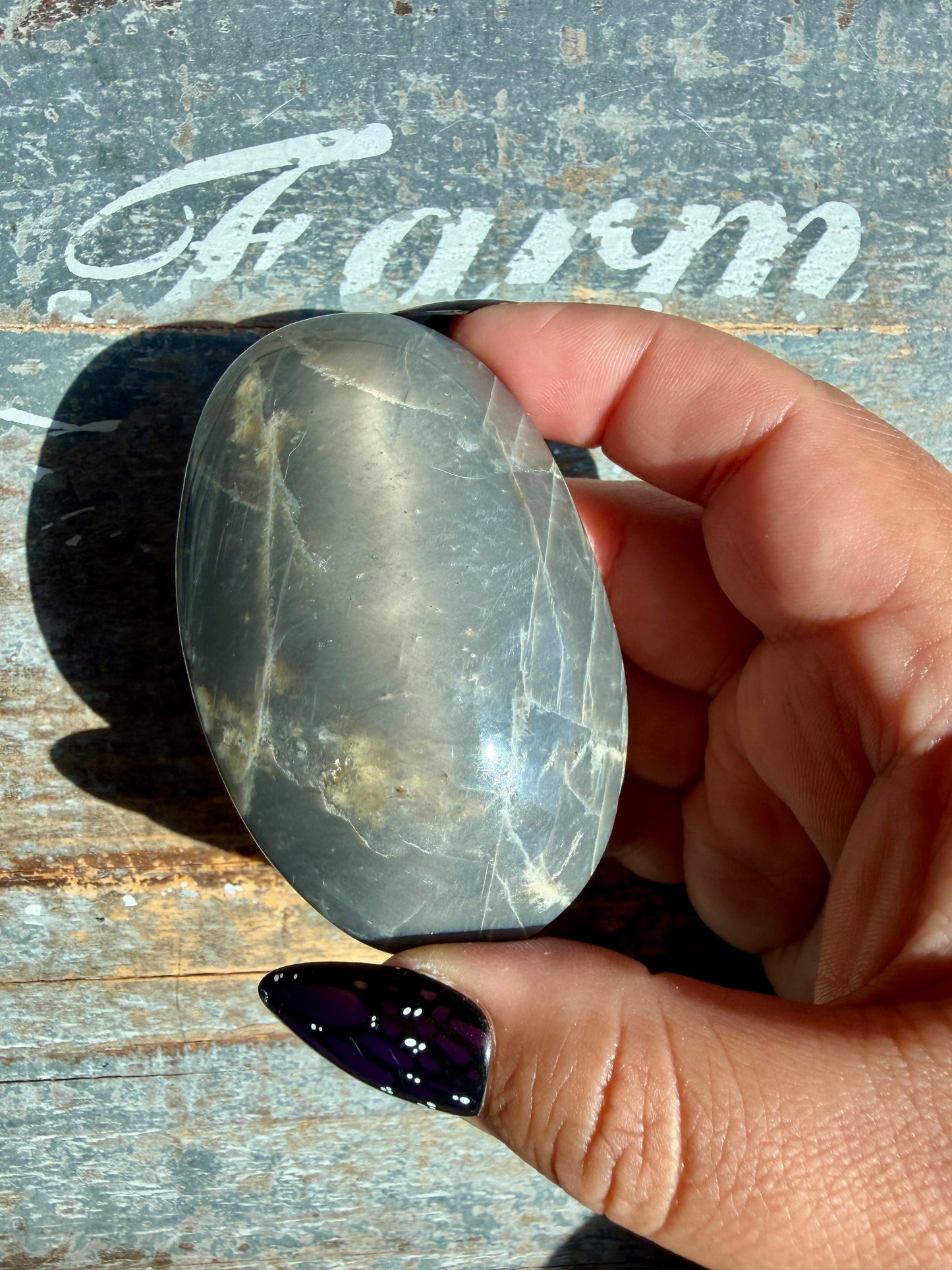 Gorgeous Black Moonstone Palm Stone from Madagascar | Opt Q