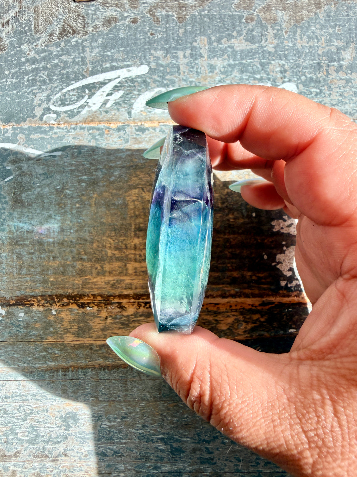 Gorgeous High Quality Rainbow Fluorite Palm Stone | China | Opt 40