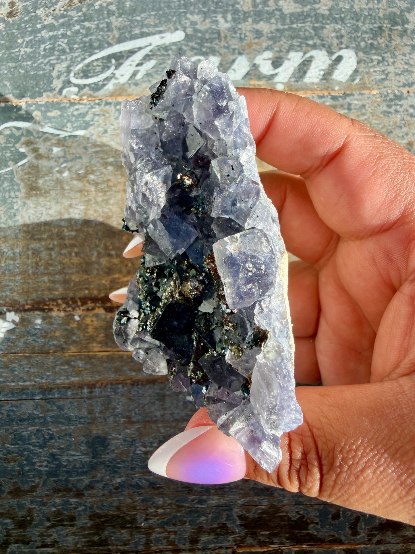 Gorgeous Cubic Dark Blue/Purple Fluorite Specimen coated in Pyrite | Opt 75