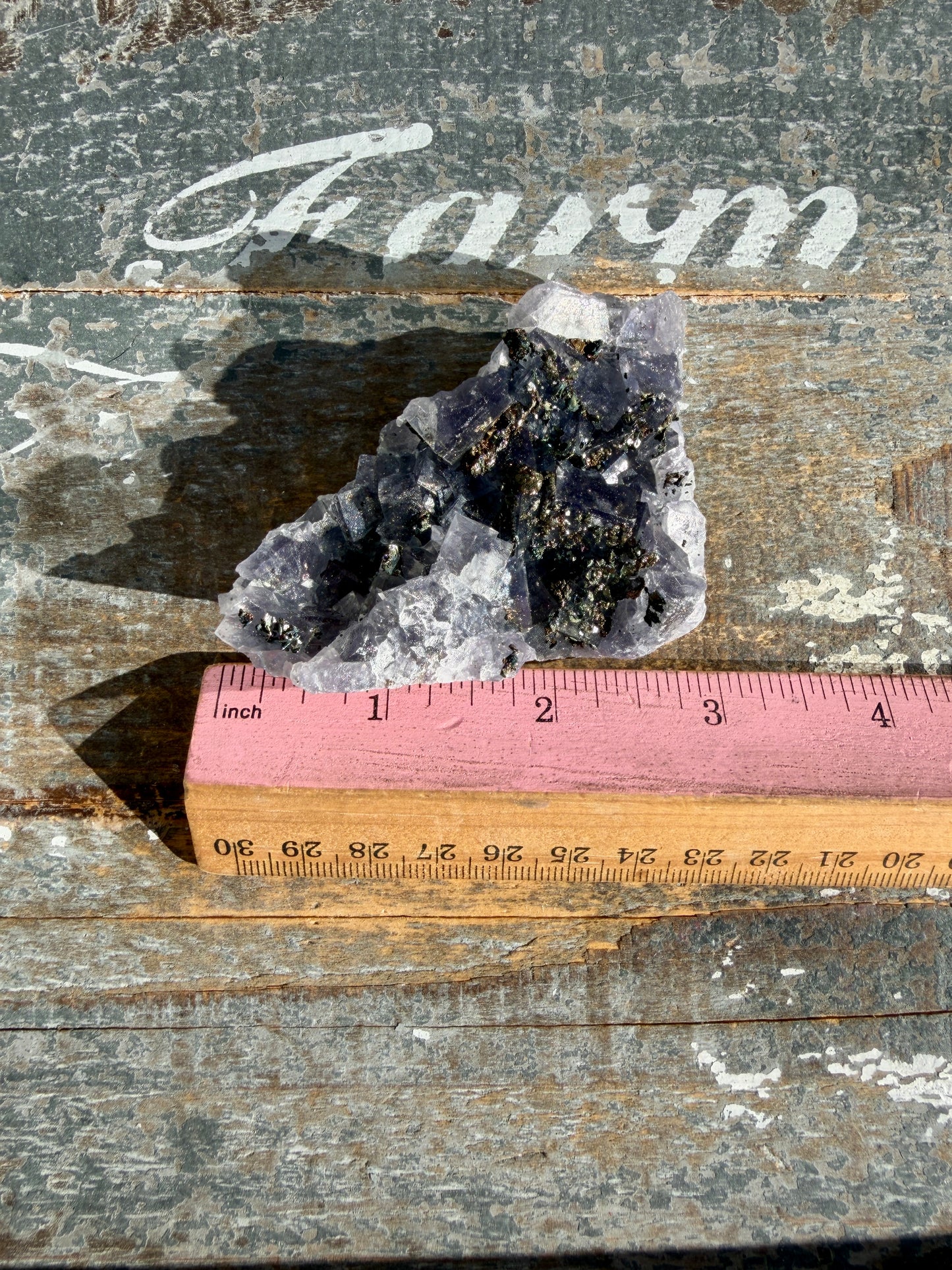 Gorgeous Cubic Dark Blue/Purple Fluorite Specimen coated in Pyrite | Opt 75