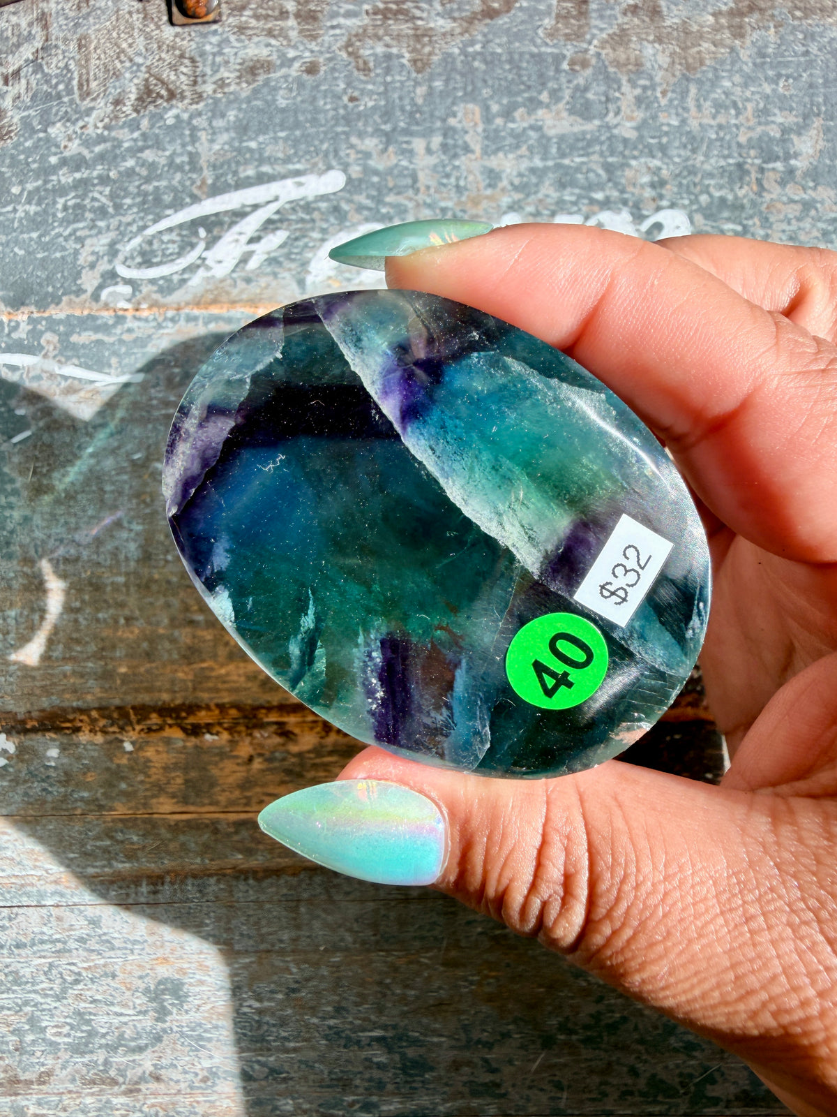 Gorgeous High Quality Rainbow Fluorite Palm Stone | China | Opt 40