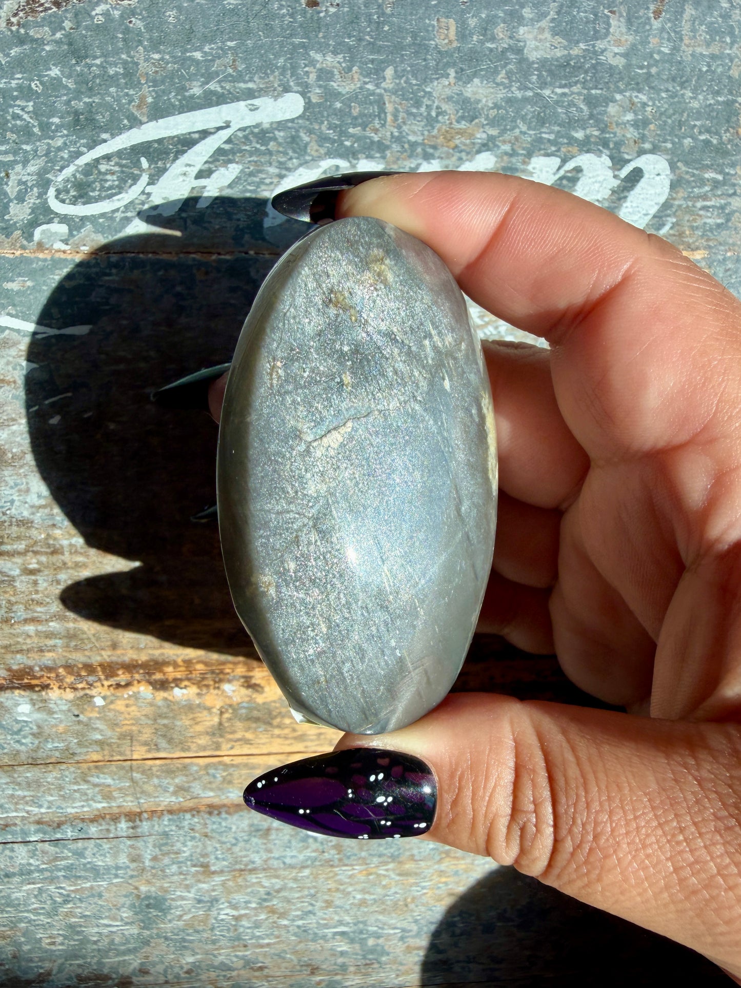 Gorgeous Black Moonstone Palm Stone from Madagascar | Opt P