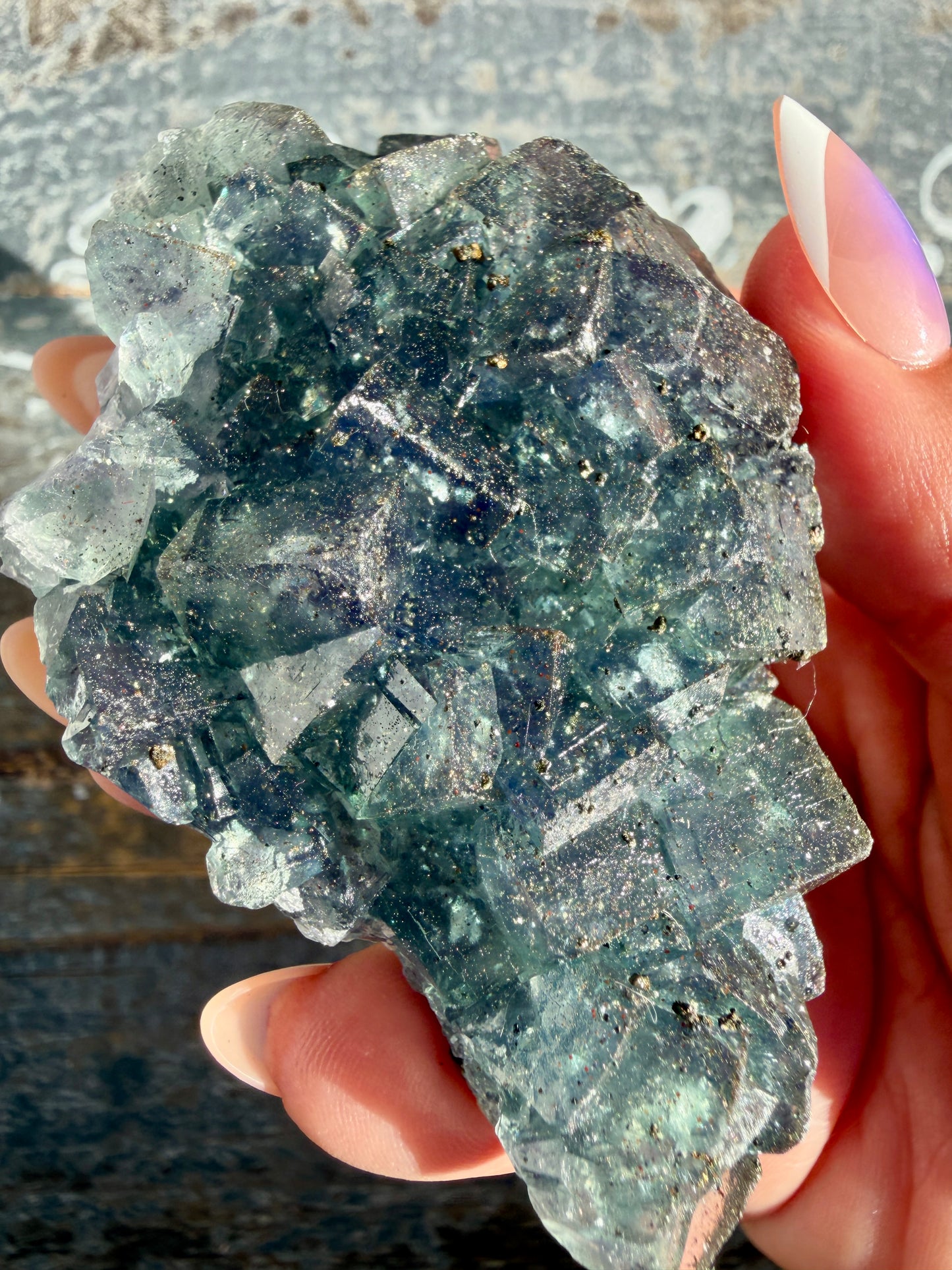Gorgeous Cubic Dark Blue/Purple Fluorite Specimen coated in Pyrite | Opt 73