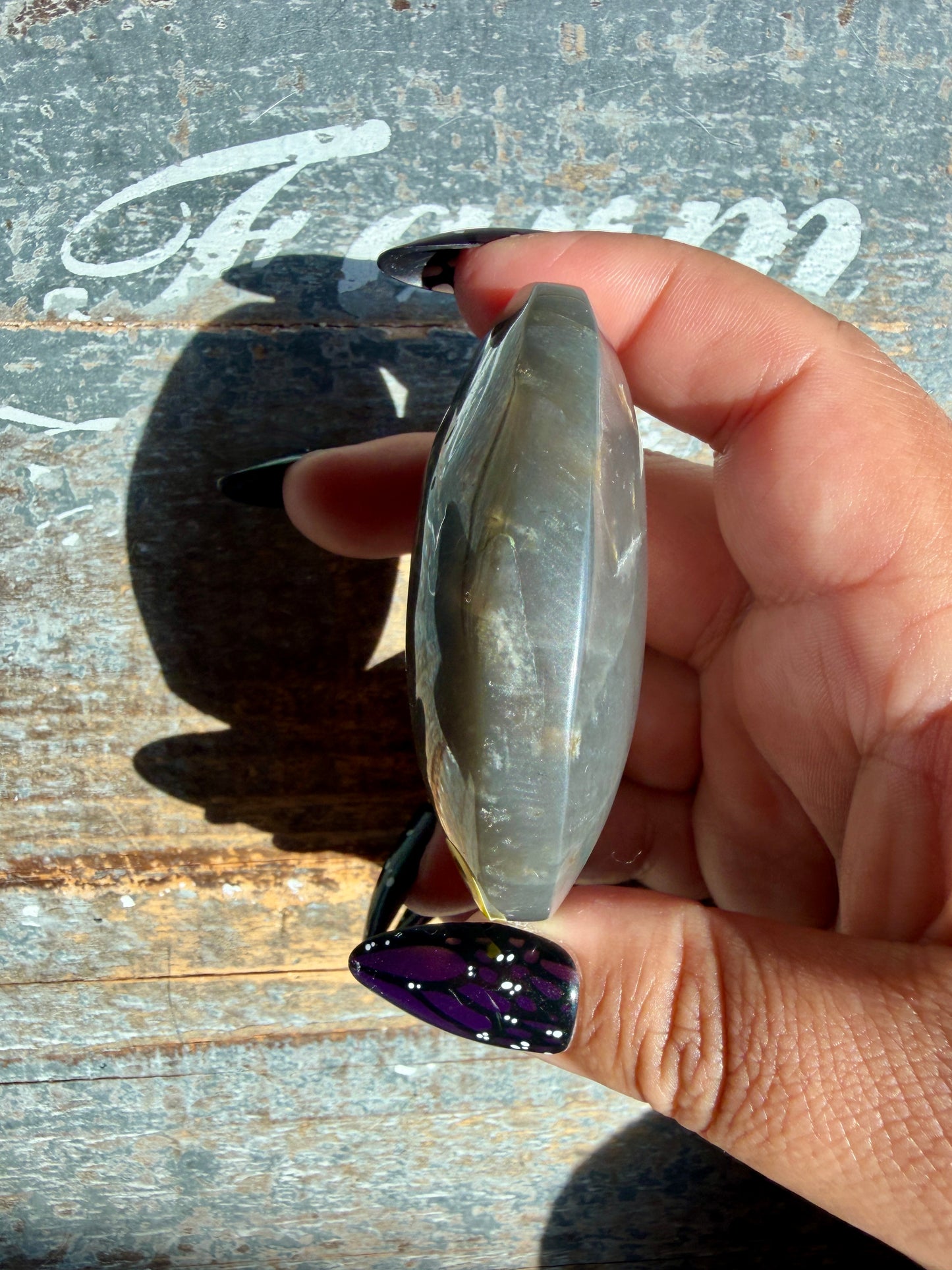 Gorgeous Black Moonstone Palm Stone from Madagascar | Opt P