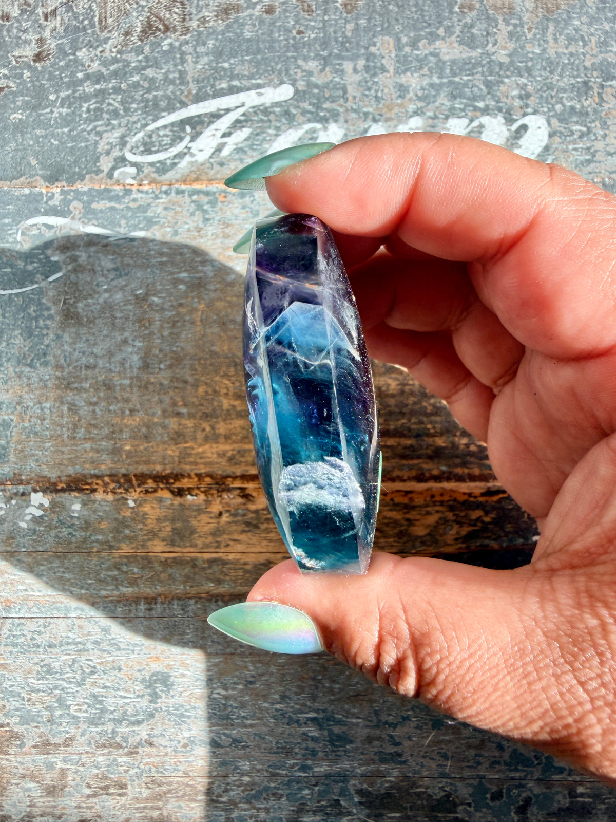 Gorgeous High Quality Rainbow Fluorite Palm Stone | China | Opt 32