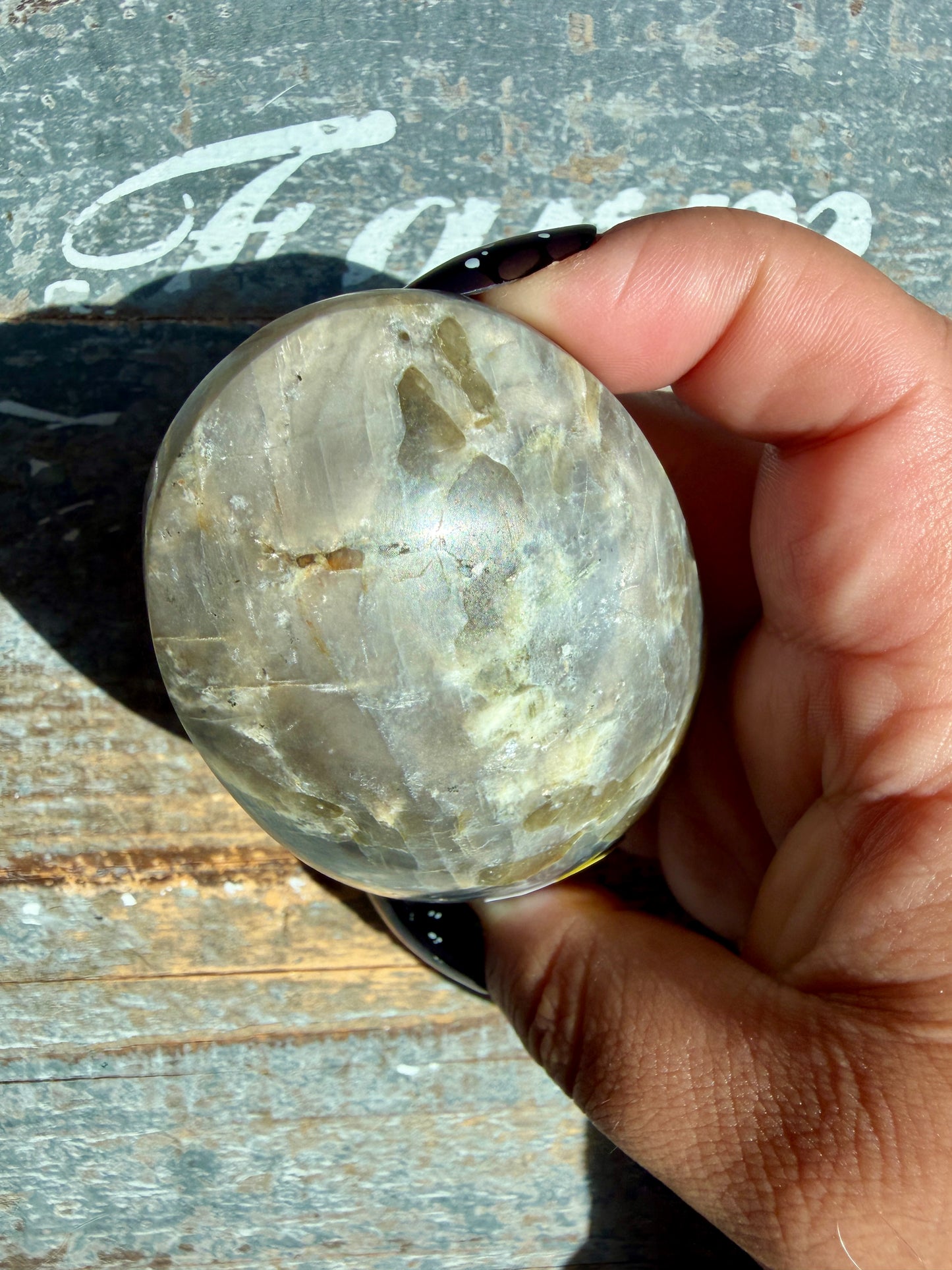 Gorgeous Black Moonstone Palm Stone from Madagascar | Opt W