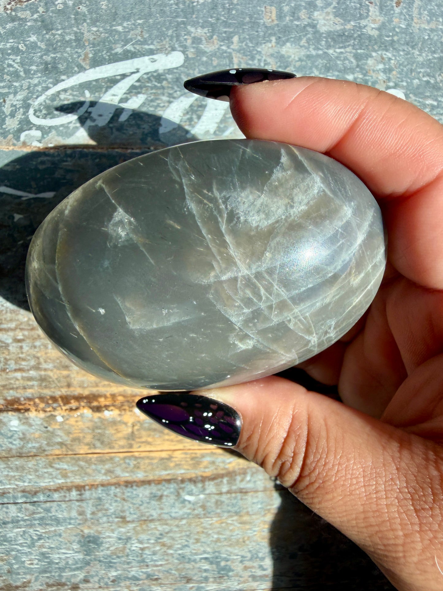 Gorgeous Black Moonstone Palm Stone from Madagascar | Opt W