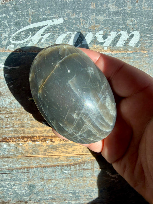 Gorgeous Black Moonstone Palm Stone from Madagascar | Opt W