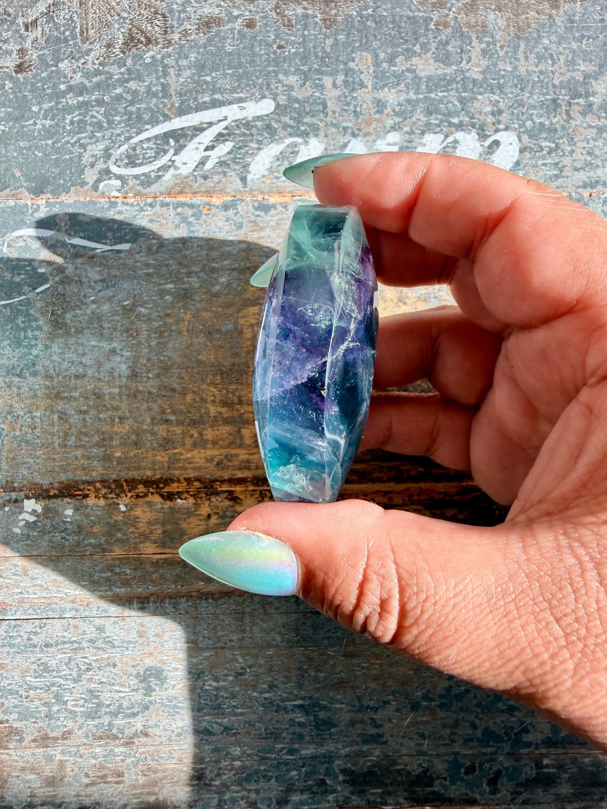 Gorgeous High Quality Rainbow Fluorite Palm Stone | China | Opt 41