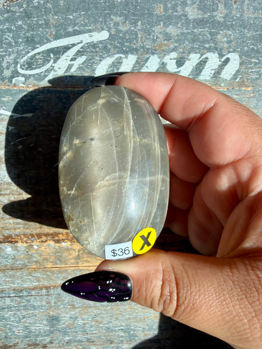 Gorgeous Black Moonstone Palm Stone from Madagascar | Opt X