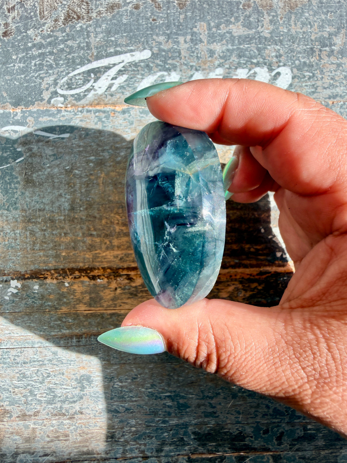 Gorgeous High Quality Rainbow Fluorite Palm Stone | China | Opt 41