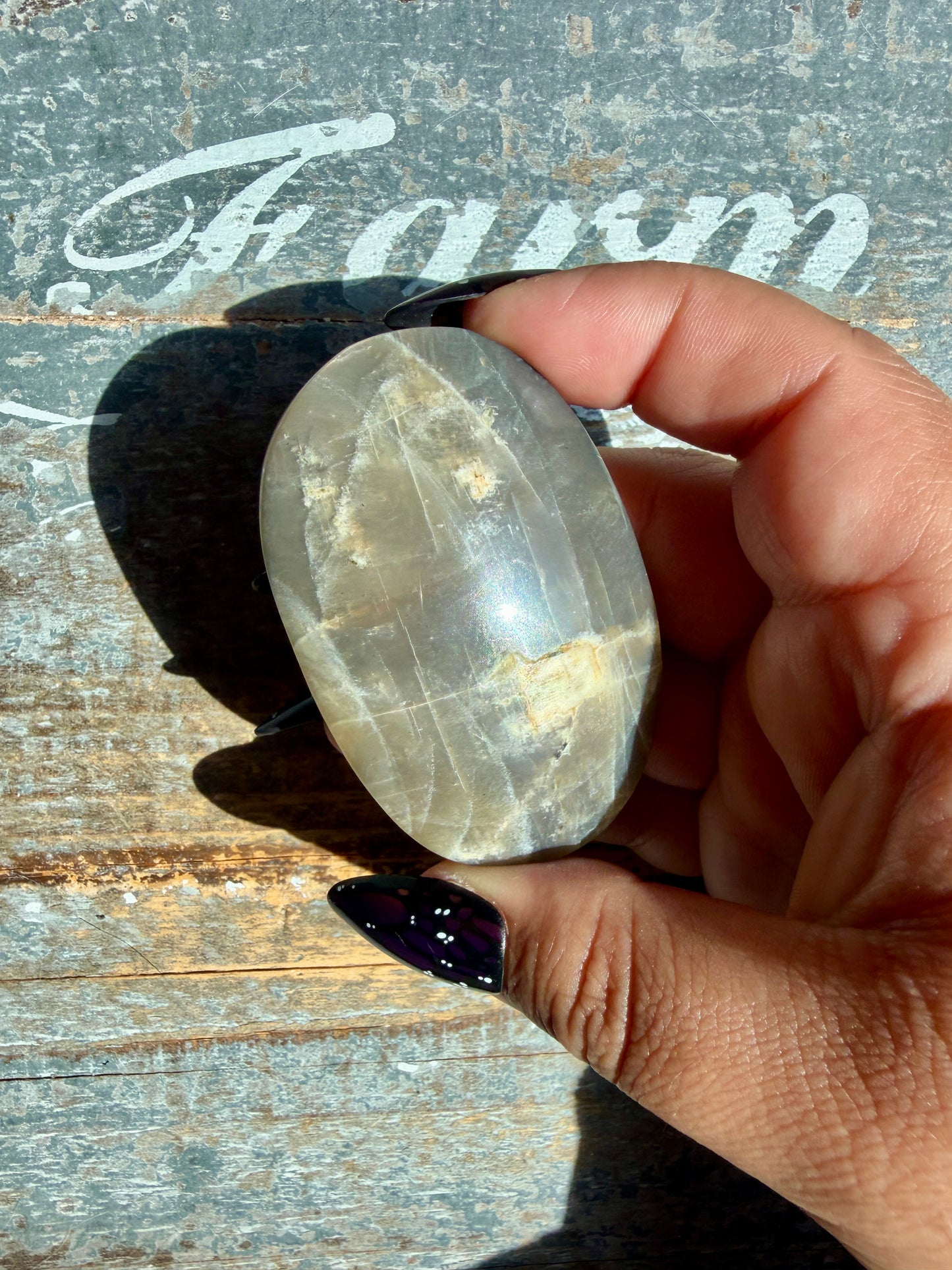 Gorgeous Black Moonstone Palm Stone from Madagascar | Opt X