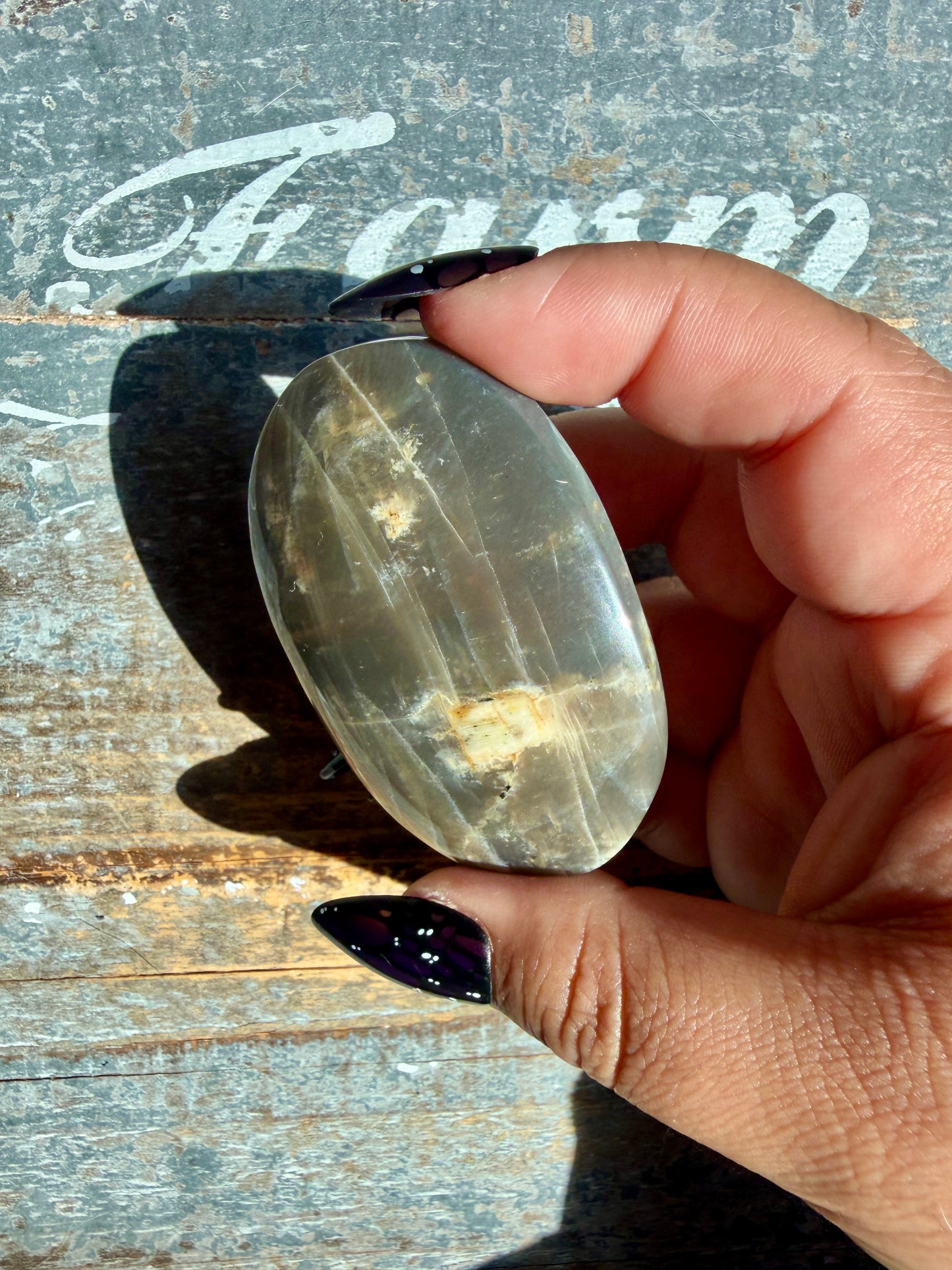 Gorgeous Black Moonstone Palm Stone from Madagascar | Opt X