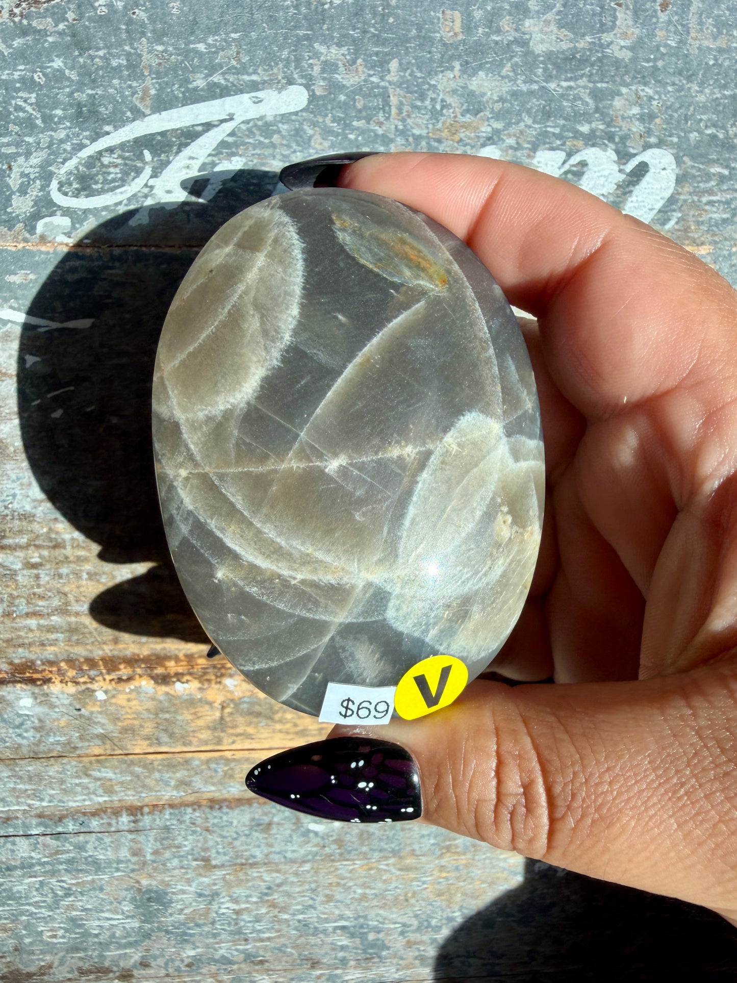 Gorgeous Black Moonstone Palm Stone from Madagascar | Opt V