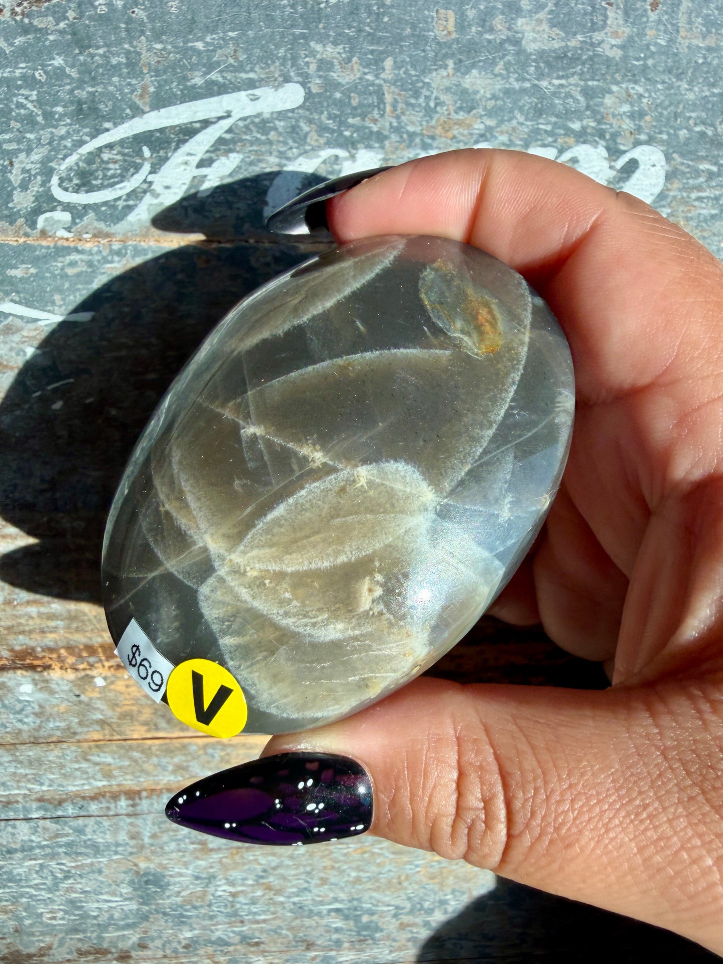 Gorgeous Black Moonstone Palm Stone from Madagascar | Opt V