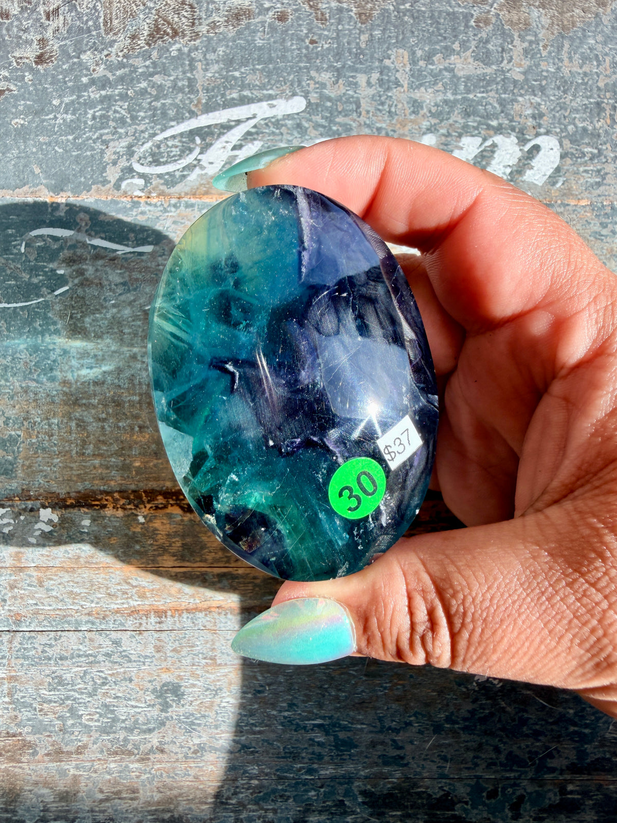 Gorgeous High Quality Rainbow Fluorite Palm Stone | China | Opt 30