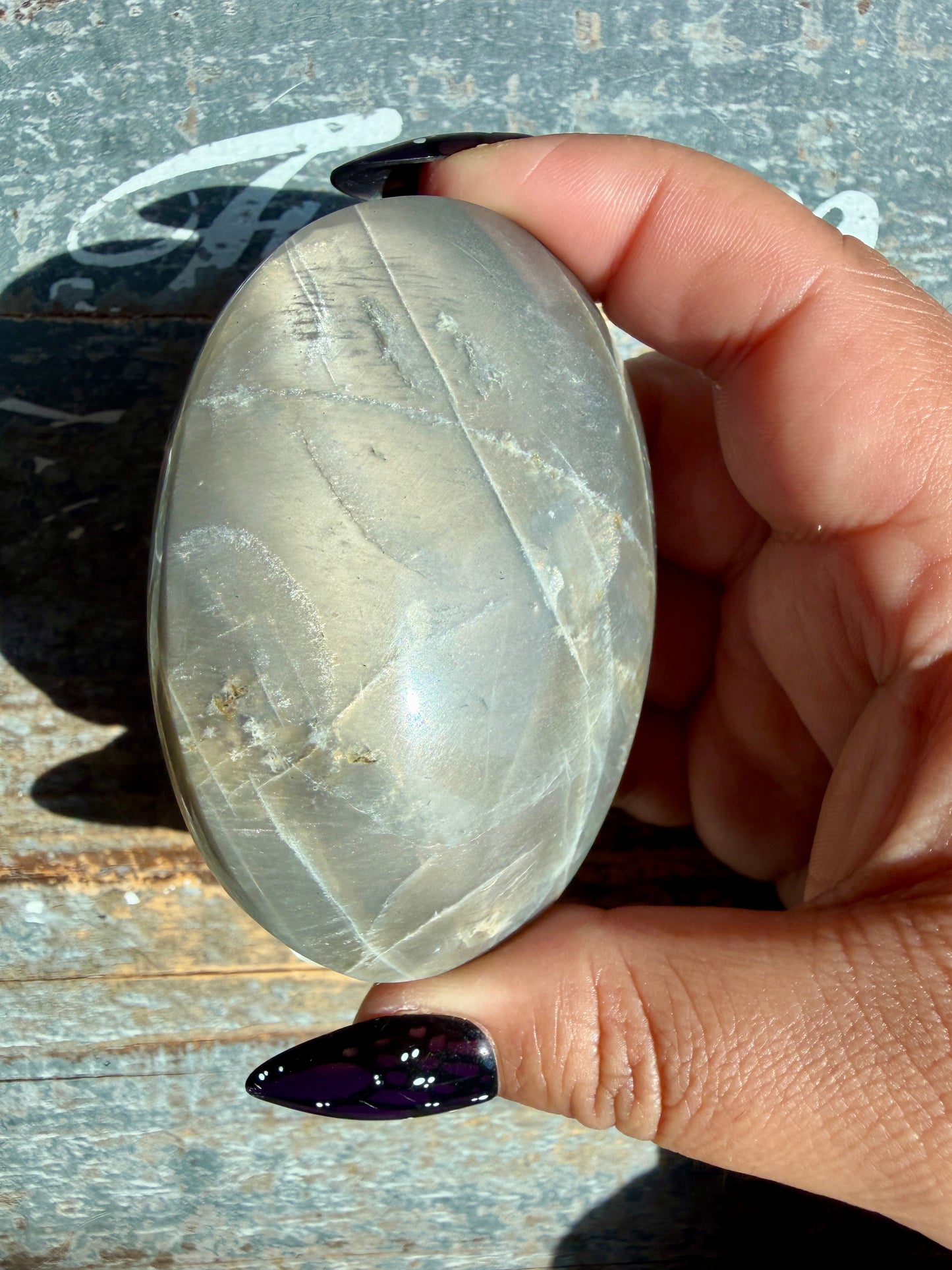 Gorgeous Black Moonstone Palm Stone from Madagascar | Opt V
