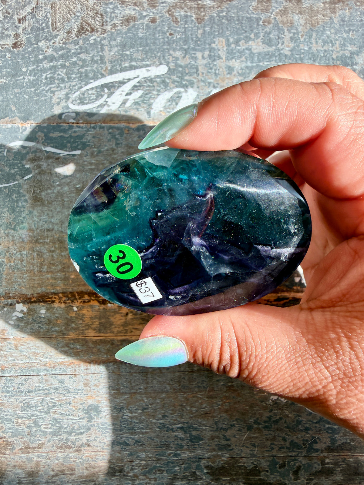 Gorgeous High Quality Rainbow Fluorite Palm Stone | China | Opt 30