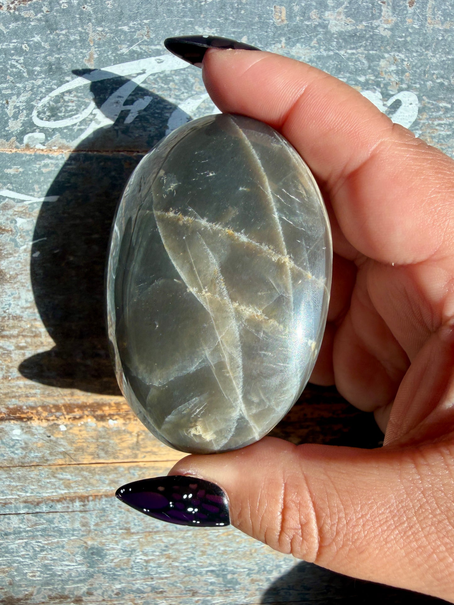 Gorgeous Black Moonstone Palm Stone from Madagascar | Opt V